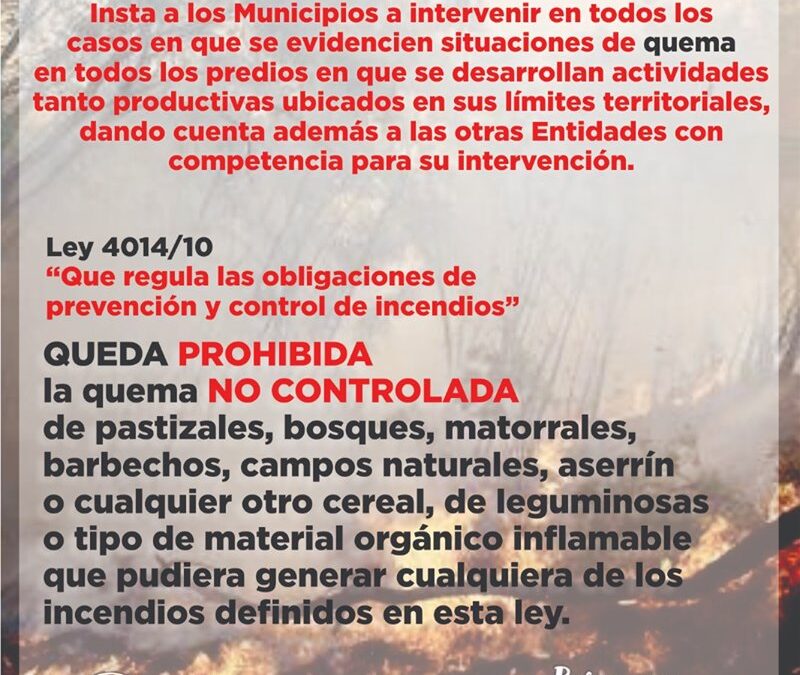 Solicitan a OPACI recordar a municipios sobre vigencia de la Ley N° 4014/2010 “De prevención y control de incendios