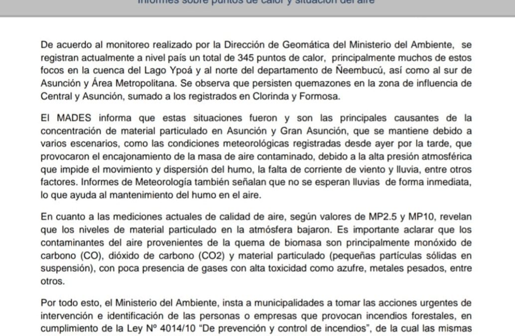 Informes sobre puntos de calor y situación del aire