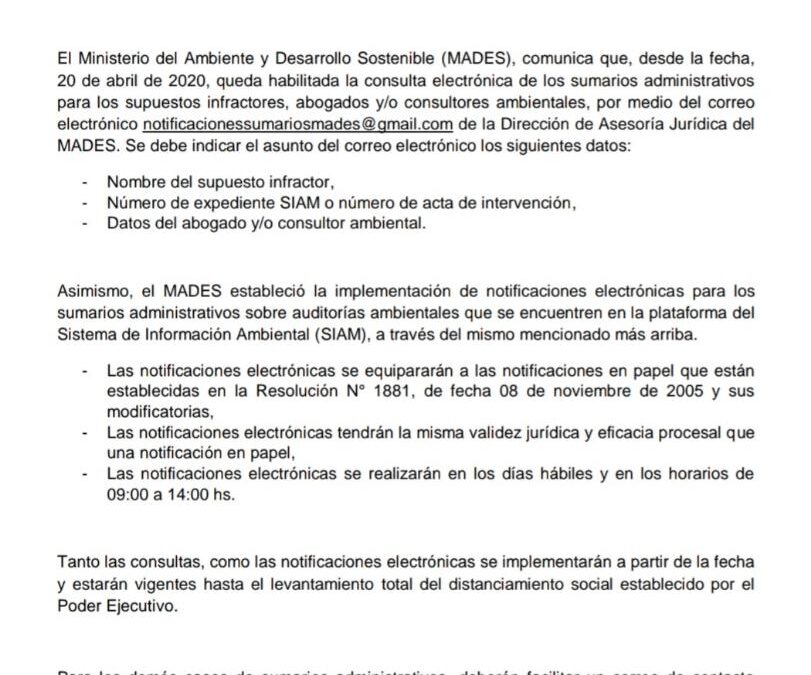 COMUNICADO – Consultas y notificaciones electrónicas de sumarios administrativos