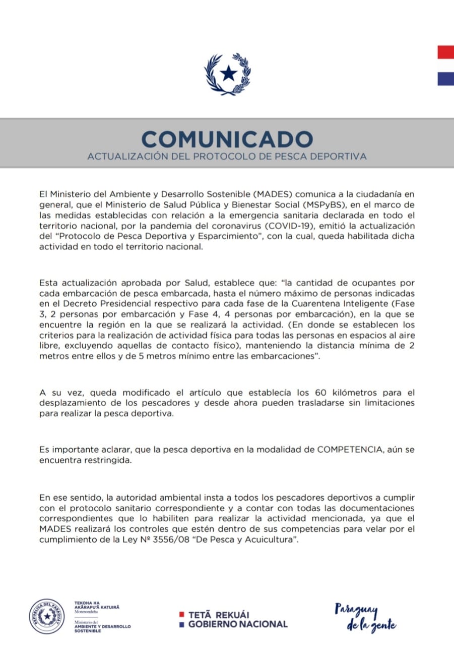 COMUNICADO: ACTUALIZACIÓN DEL PROTOCOLO DE PESCA DEPORTIVA