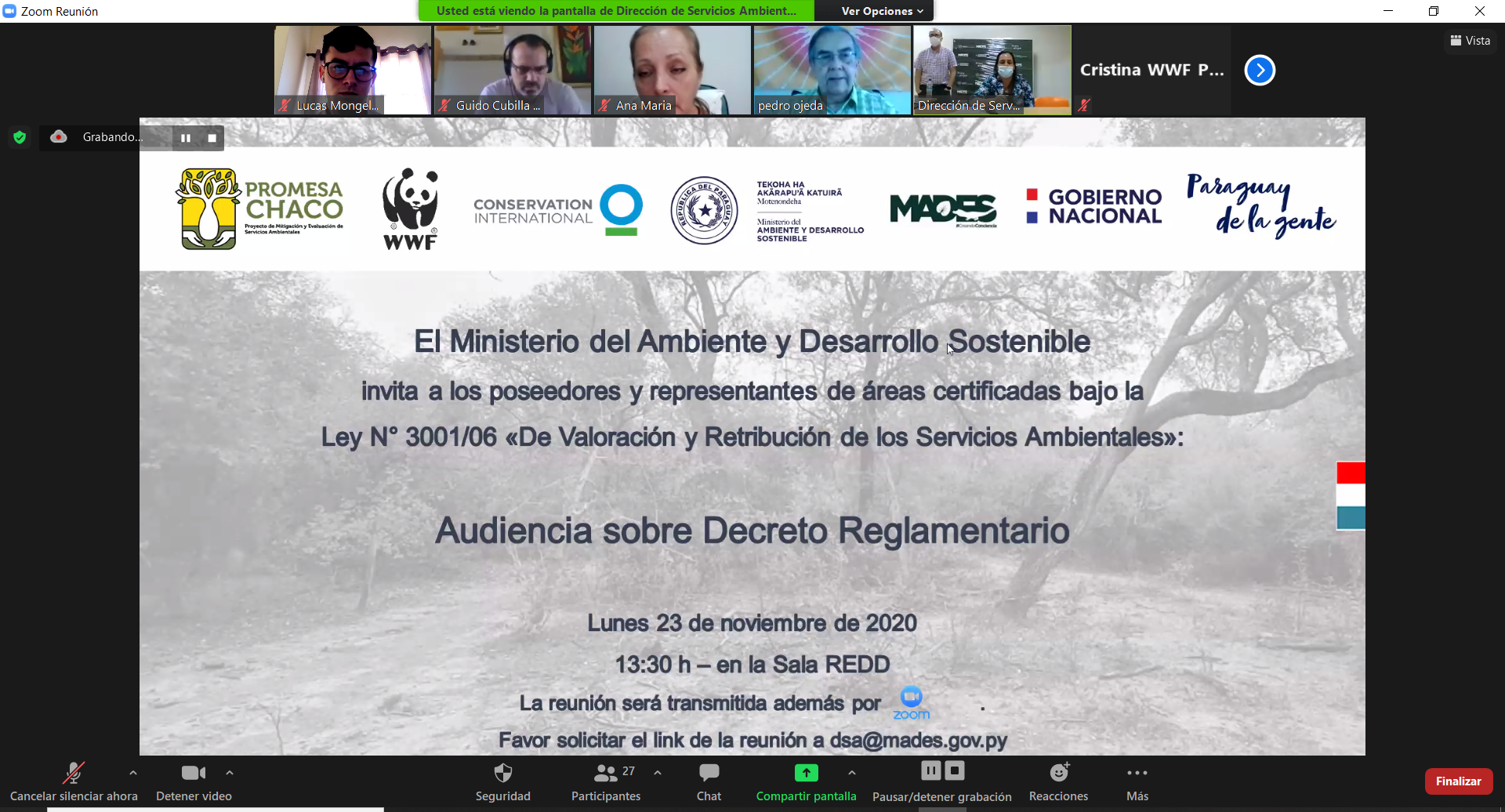 Servicios Ambientales: Audiencia sobre Decreto Reglamentario