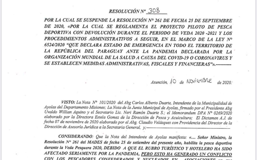 MADES deja sin efecto Resolución sobre pesca deportiva con devolución