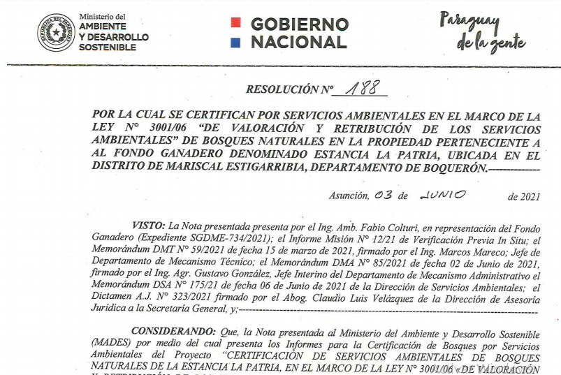 Histórico: Bosques naturales de la Estancia La Patria fueron certificados por Servicios Ambientales