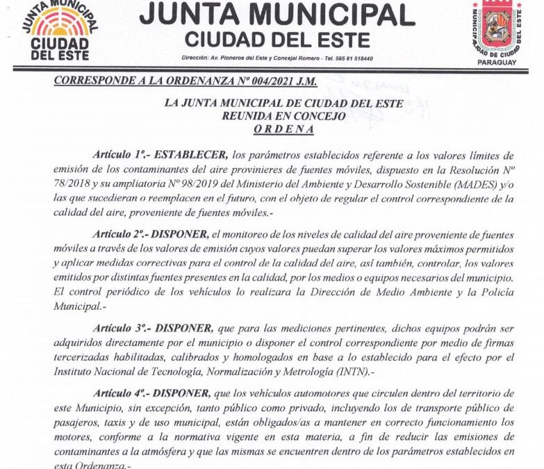 Municipio de CDE es uno de los primeros en promulgar ordenanza sobre calidad de aire