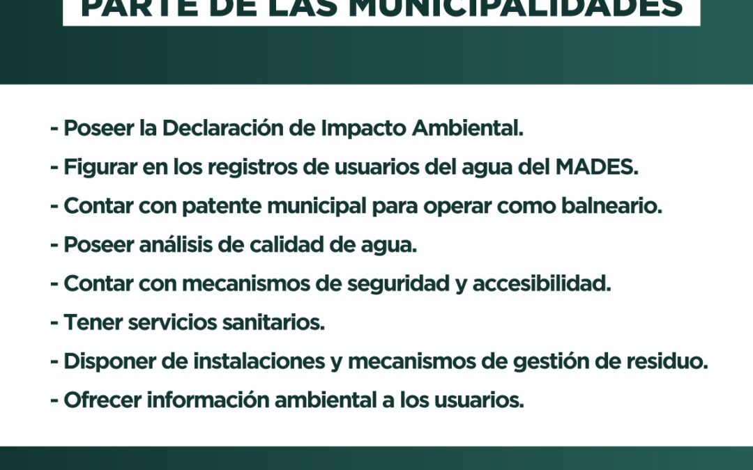 Playas y balnearios deben tener DIA del MADES y seguir protocolo sanitario aprobado por Salud