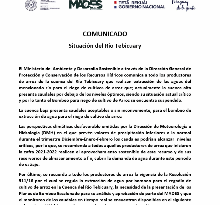 COMUNICADO: Situación del Río Tebicuary