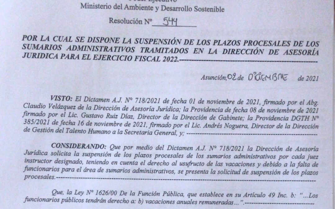 Suspenden los plazos procesales de sumarios administrativos para el ejercicio 2022