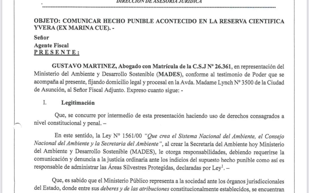 MADES solicita a la Fiscalía la investigación de lo ocurrido en la Reserva Científica Yberá