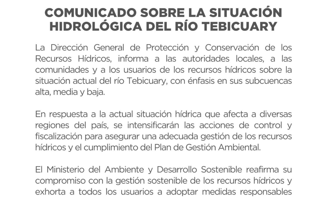 COMUNICADO SOBRE LA SITUACIÓN HIDROLÓGICA DEL RÍO TEBICUARY