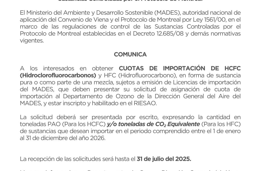 Atención importadores de HCFC y HFC