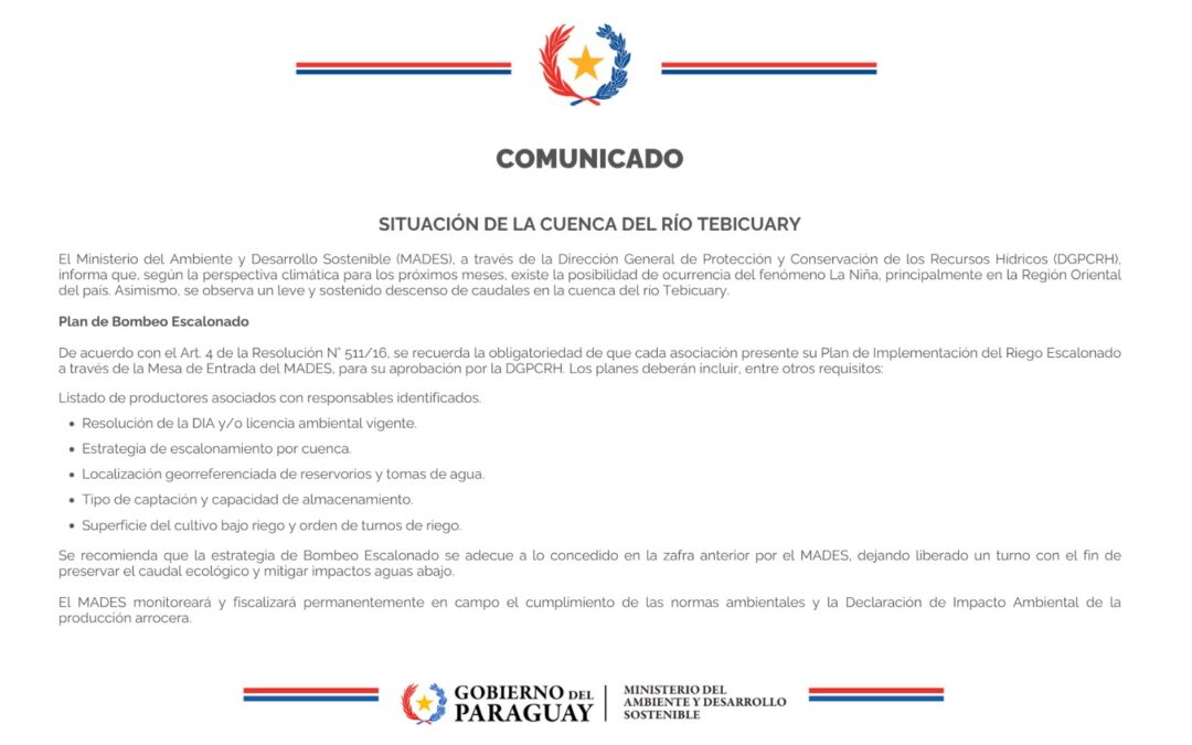 Comunicado: Situación de la Cuenca del Río Tebicuary