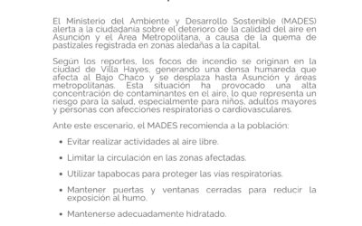 Comunicado: Mades insta a tomar precauciones ante quemazón de pastizales